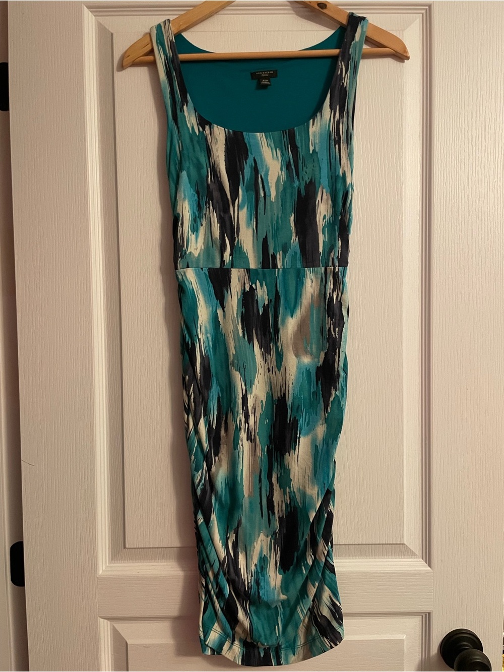 Ann Taylor Teal, Black and White Abstract Print Sleeveless Dress